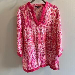 346 Brooks Brothers Pink Paisley 100% Linen Tunic Size L